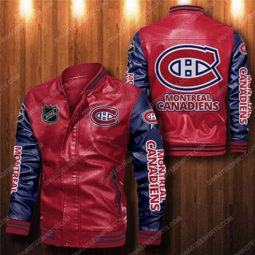 Montreal canadiens all over print leather bomber jacket - black
