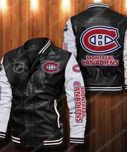 Montreal canadiens all over print leather bomber jacket - white