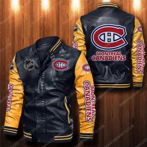 Montreal canadiens all over print leather bomber jacket - yellow