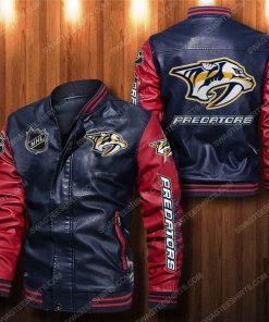 Nashville predators all over print leather bomber jacket - red