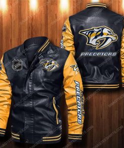 Nashville predators all over print leather bomber jacket - yellow