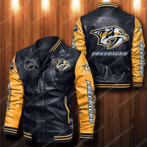 Nashville predators all over print leather bomber jacket - yellow