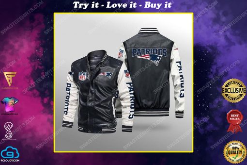 New england patriots all over print leather bomber jacket
