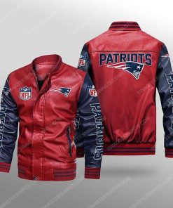New england patriots all over print leather bomber jacket - black