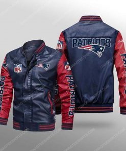 New england patriots all over print leather bomber jacket - red