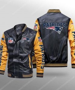 New england patriots all over print leather bomber jacket - yellow