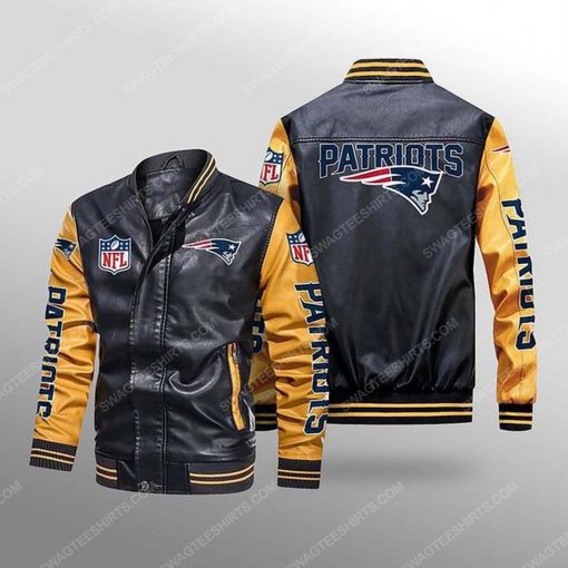 New england patriots all over print leather bomber jacket - yellow