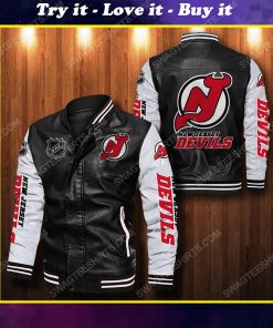 New jersey devils all over print leather bomber jacket