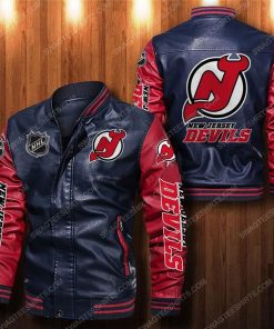 New jersey devils all over print leather bomber jacket - red