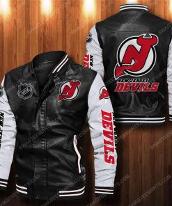 New jersey devils all over print leather bomber jacket - white