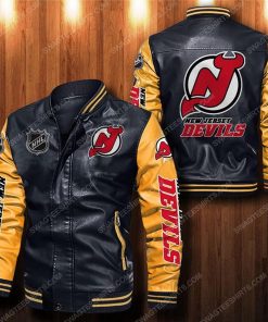 New jersey devils all over print leather bomber jacket - yellow