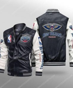 New orleans pelicans all over print leather bomber jacket - white