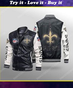New orleans saints all over print leather bomber jacket