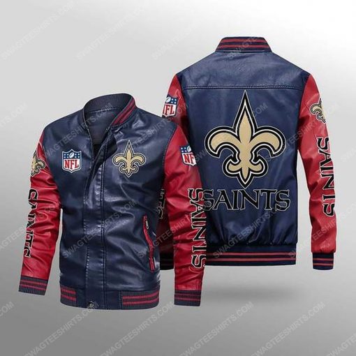 New orleans saints all over print leather bomber jacket - red
