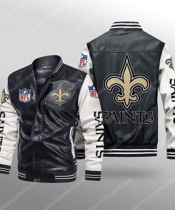 New orleans saints all over print leather bomber jacket - white