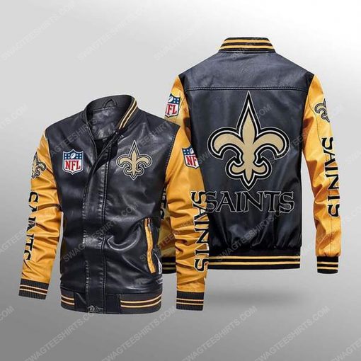 New orleans saints all over print leather bomber jacket - yellow