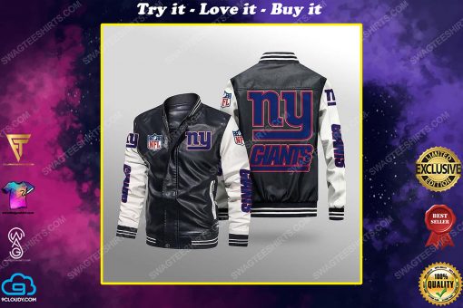 New york giants all over print leather bomber jacket