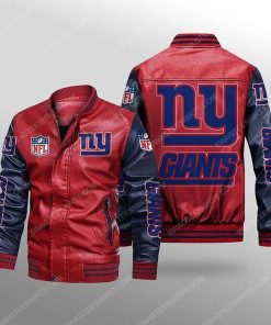 New york giants all over print leather bomber jacket - black