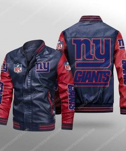 New york giants all over print leather bomber jacket - red
