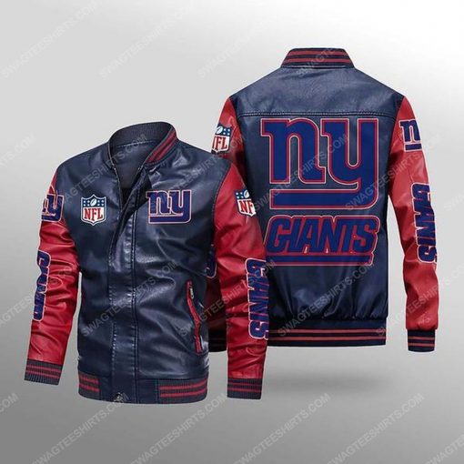 New york giants all over print leather bomber jacket - red