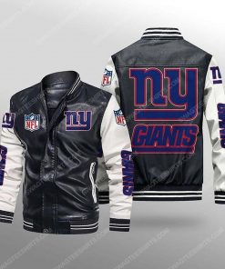 New york giants all over print leather bomber jacket - white