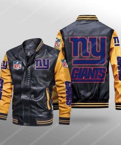 New york giants all over print leather bomber jacket - yellow