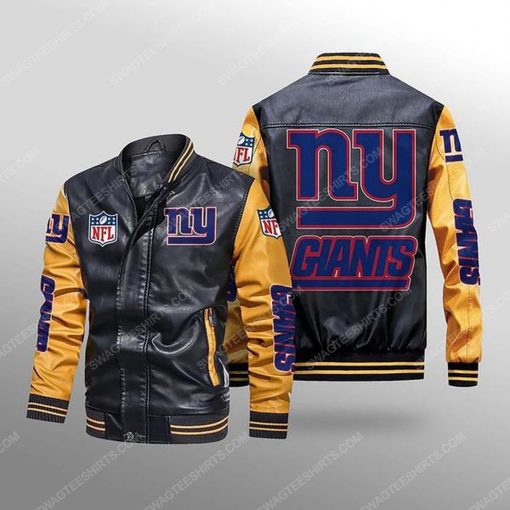 New york giants all over print leather bomber jacket - yellow