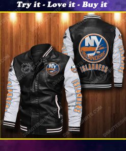 New york islanders all over print leather bomber jacket