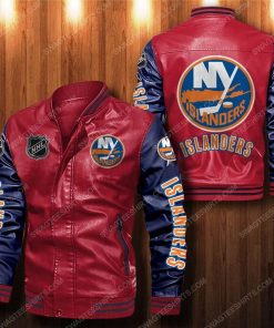 New york islanders all over print leather bomber jacket - black