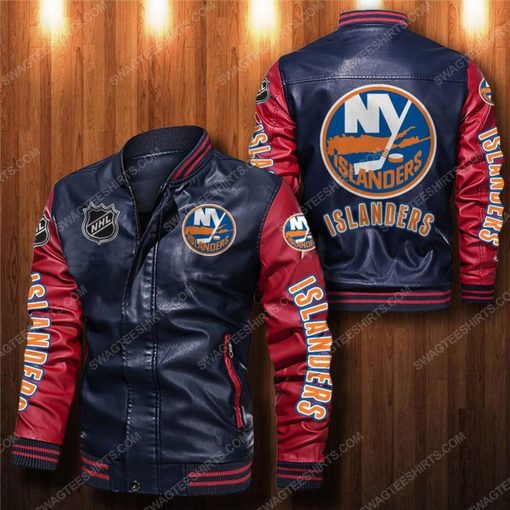 New york islanders all over print leather bomber jacket - red