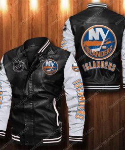 New york islanders all over print leather bomber jacket - white