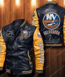 New york islanders all over print leather bomber jacket - yellow
