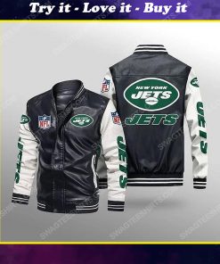 New york jets all over print leather bomber jacket