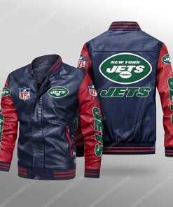 New york jets all over print leather bomber jacket - red