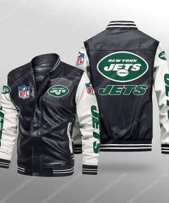 New york jets all over print leather bomber jacket - white