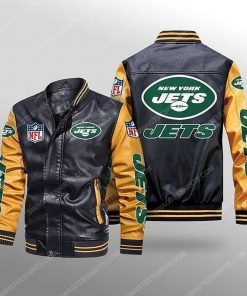 New york jets all over print leather bomber jacket - yellow