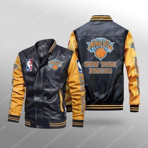 New york knicks all over print leather bomber jacket - yellow