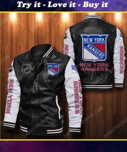 New york rangers all over print leather bomber jacket