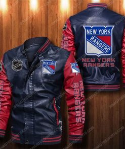 New york rangers all over print leather bomber jacket - red