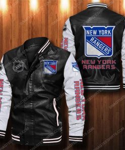 New york rangers all over print leather bomber jacket - white
