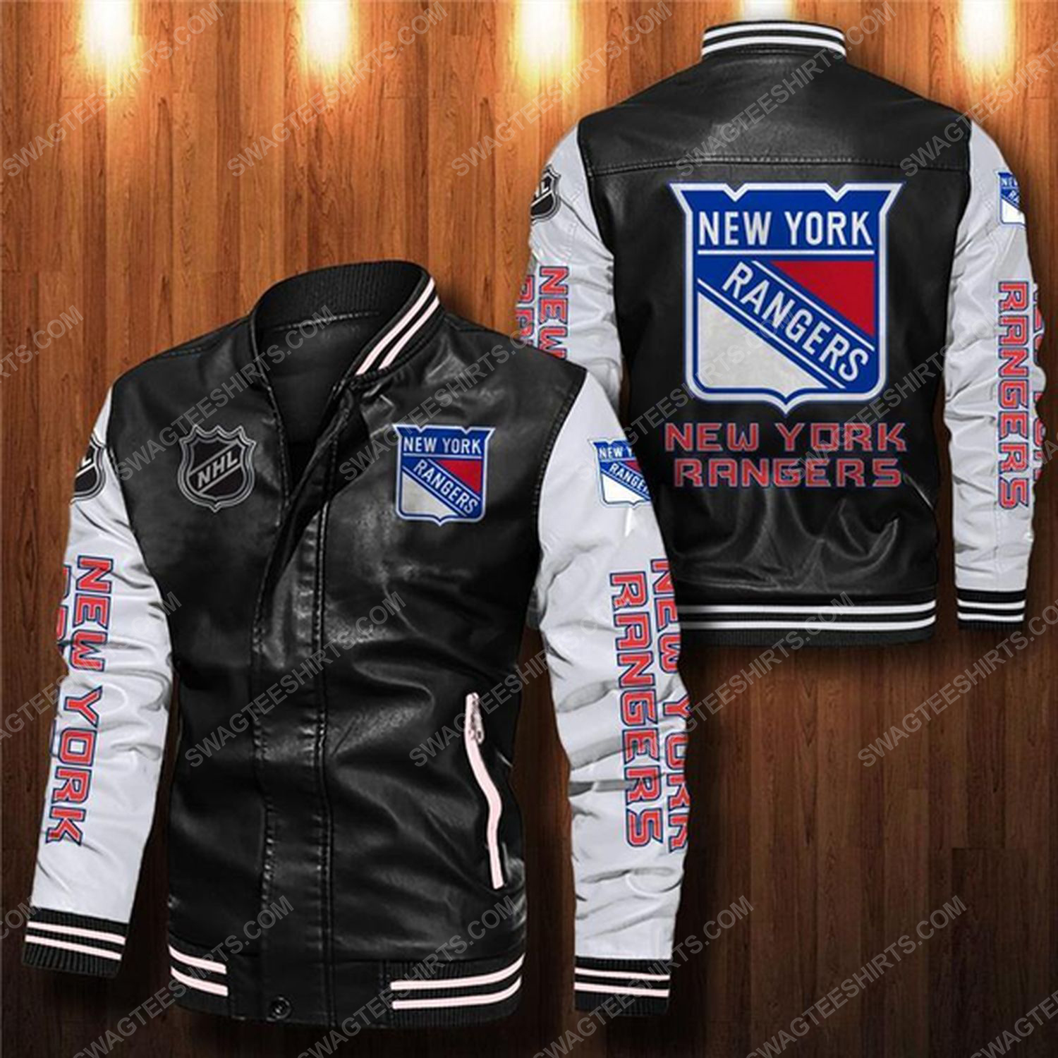 New york rangers all over print leather bomber jacket - white