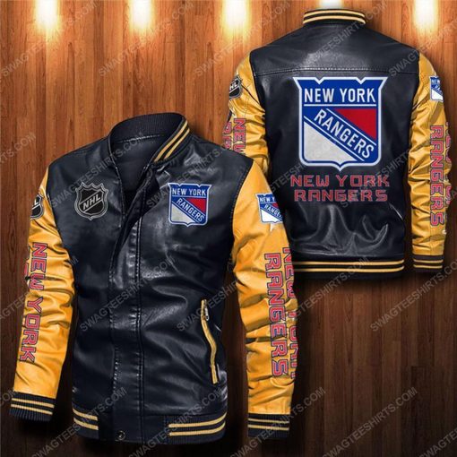 New york rangers all over print leather bomber jacket - yellow