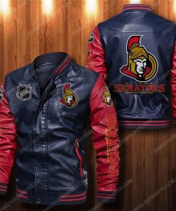 Ottawa senators all over print leather bomber jacket - red