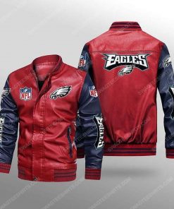 Philadelphia eagles all over print leather bomber jacket - black