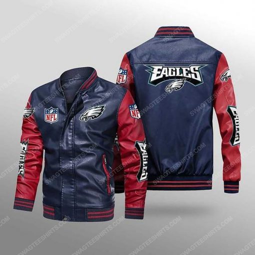 Philadelphia eagles all over print leather bomber jacket - red