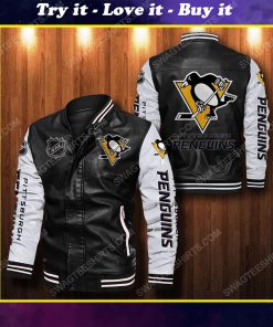 Pittsburgh penguins all over print leather bomber jacket