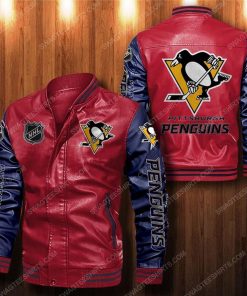 Pittsburgh penguins all over print leather bomber jacket - black