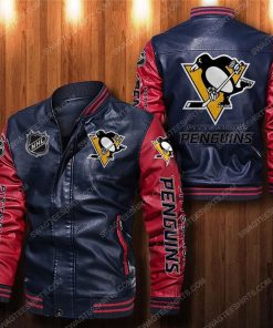 Pittsburgh penguins all over print leather bomber jacket - red