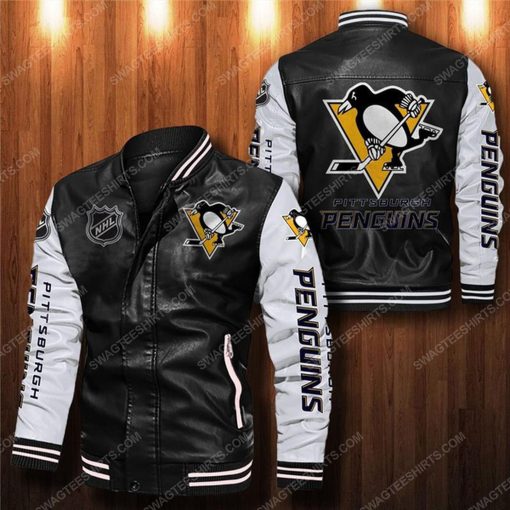 Pittsburgh penguins all over print leather bomber jacket - white