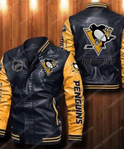 Pittsburgh penguins all over print leather bomber jacket - yellow
